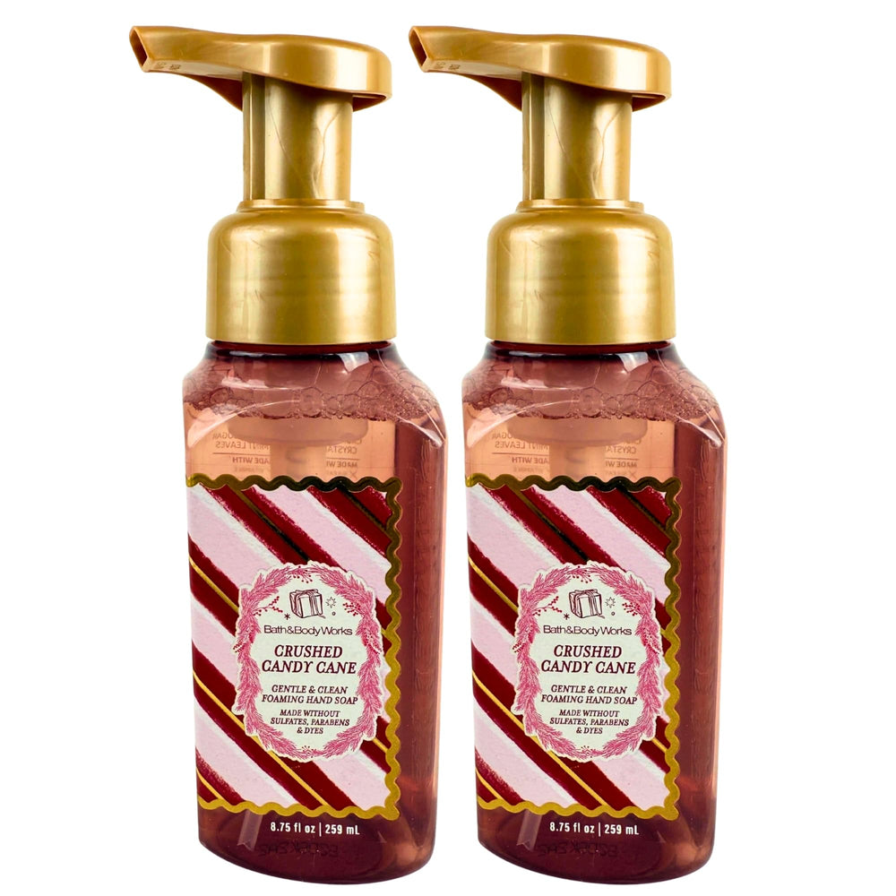 Bath and Body Works Crushed Candy Cane foaming hand soap bottle front, festive scent for daily cleansing