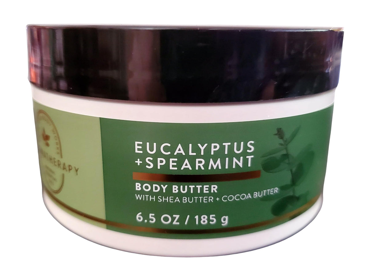 Bath & Body Works Eucalyptus Spearmint Aromatherapy Body Butter jar closeup for rich moisture