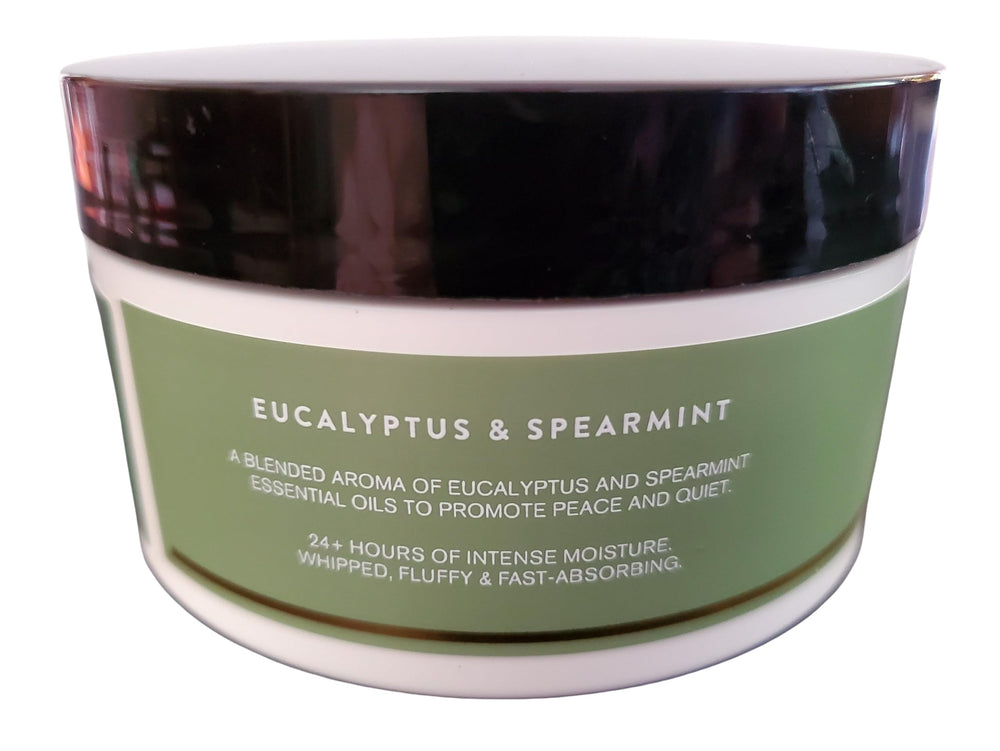 Bath & Body Works Eucalyptus Spearmint Aromatherapy Body Butter packaging highlights shea and cocoa-rich hydration