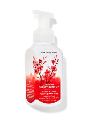 Bath and Body Works foaming hand soap Japanese Cherry Blossom bottle – serene scent enhances routine.