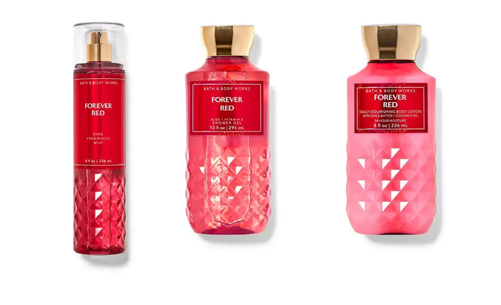 Bath & Body Works Forever Red shower gel bottle showcasing iconic vanilla rum scent for daily spa-like boost
