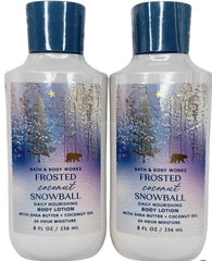 Bath and Body Works Frosted Coconut Snowball 8 oz bottle delivers rich moisture for soft, smooth skin.