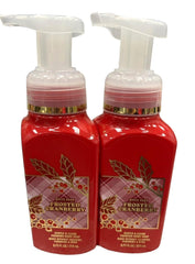 Bath and Body Works Frosted Cranberry foaming hand soap bottle shows creamy lather and inviting scent.