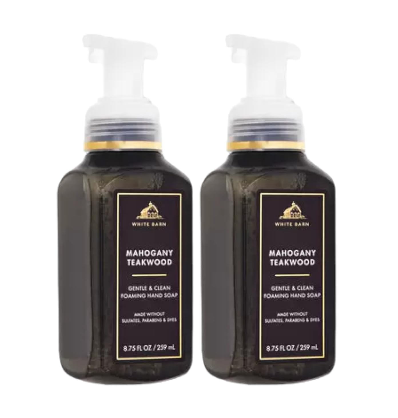 Bath and Body Works Gentle Foaming Hand Soap Mahogany Teakwood bottle pour delivers rich lather and skin-softening moisture.