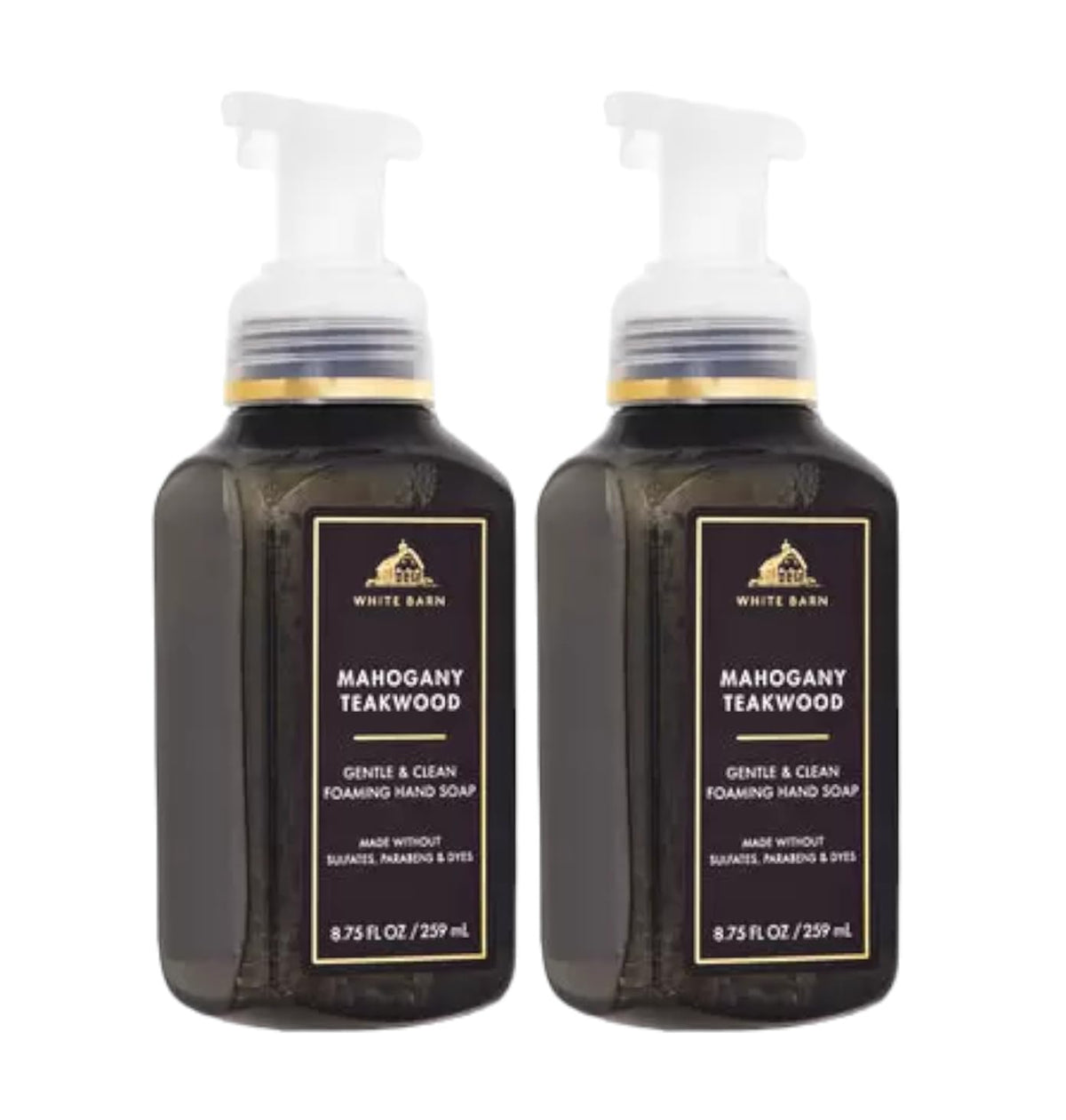 Bath and Body Works Gentle Foaming Hand Soap Mahogany Teakwood bottle pour delivers rich lather and skin-softening moisture.