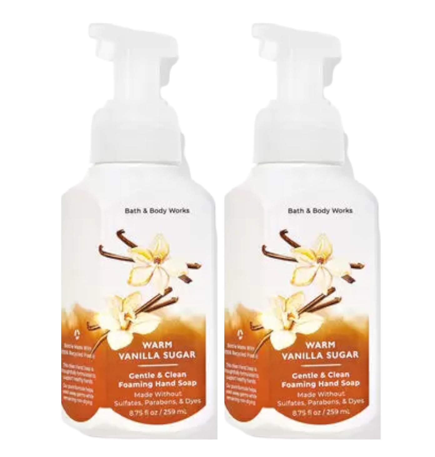 Bath & Body Works Gentle Foaming Hand Soap Warm Vanilla Sugar 2-pack bottle delivers creamy foam for hands.