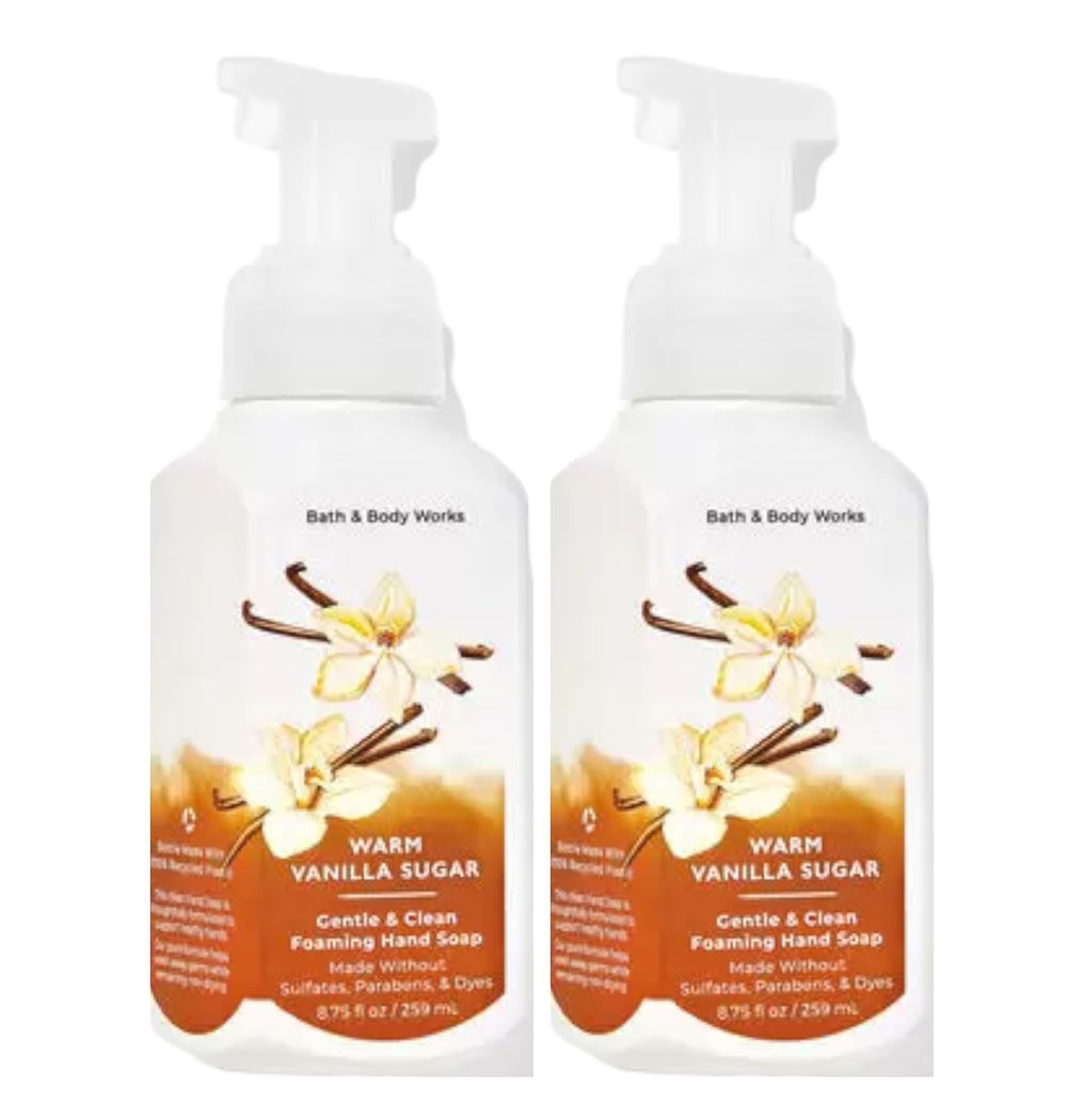 Bath & Body Works Gentle Foaming Hand Soap Warm Vanilla Sugar 2-pack bottle delivers creamy foam for hands.