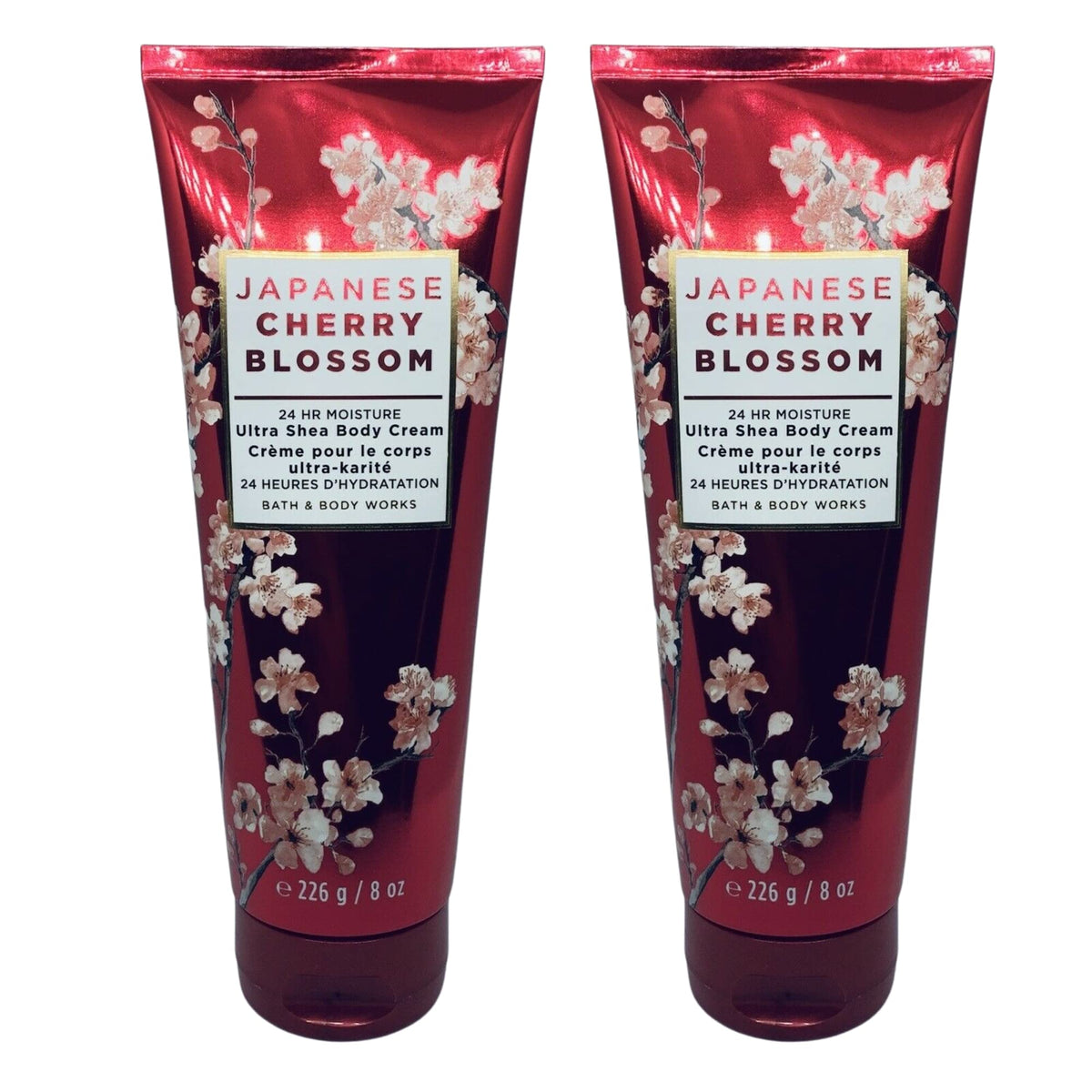 Bath & Body Works gift set with two 8 oz Japanese Cherry Blossom body creams for daily hydration