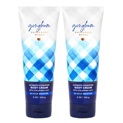 Bath and Body Works Gingham fragrance notes close-up featuring blue freesia and white peach.