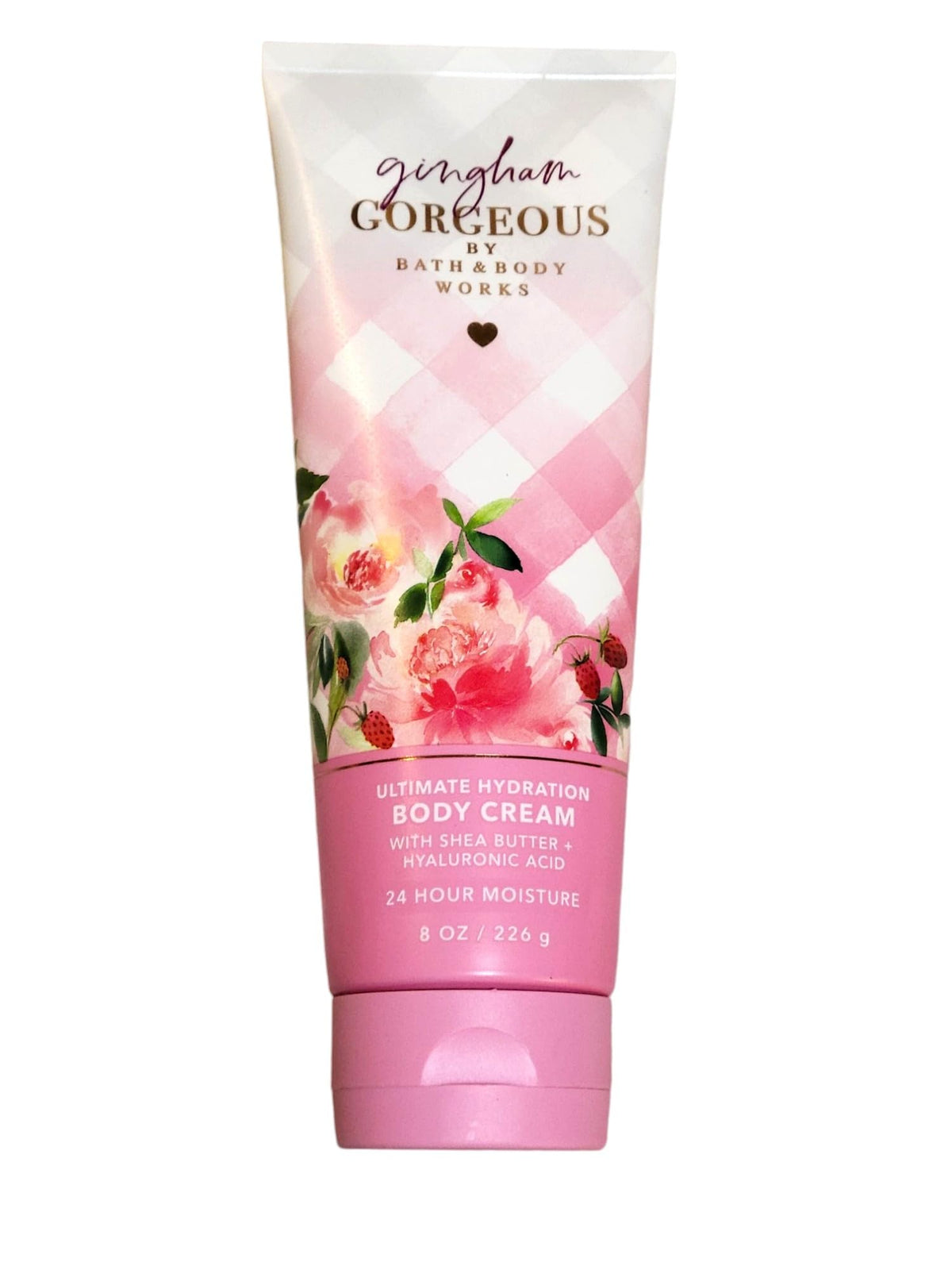 Bath & Body Works Gingham Gorgeoous Ultimate Hydration Body Cream bottle delivering rich moisturization for soft skin.