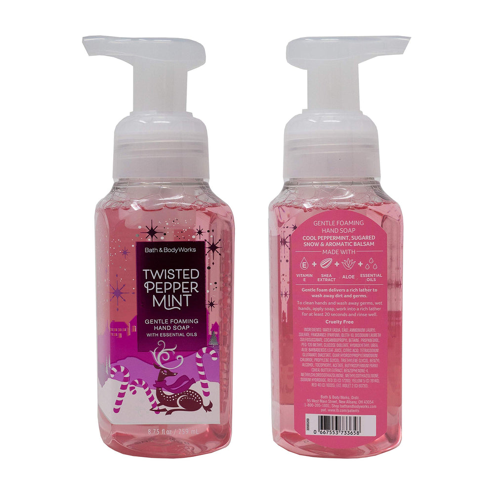 Bath & Body Works Holiday Traditions foaming hand soap set bottle front showing nourishing formula.