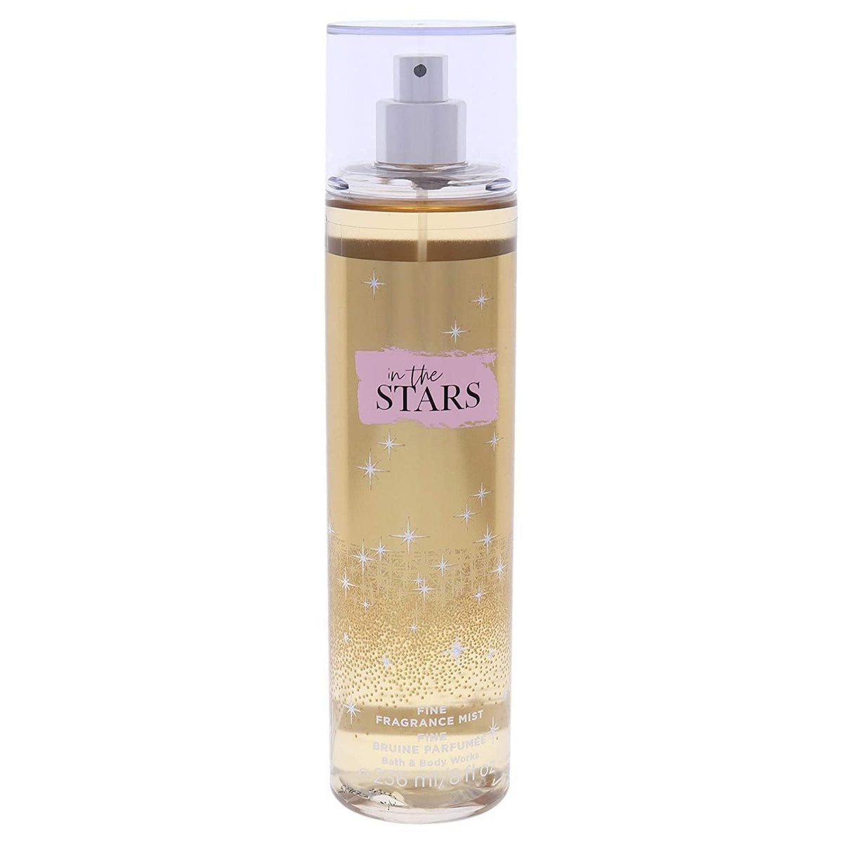 Bath & Body Works In The Stars fragrance mist bottle closeup with warm amber notes for everyday glow.