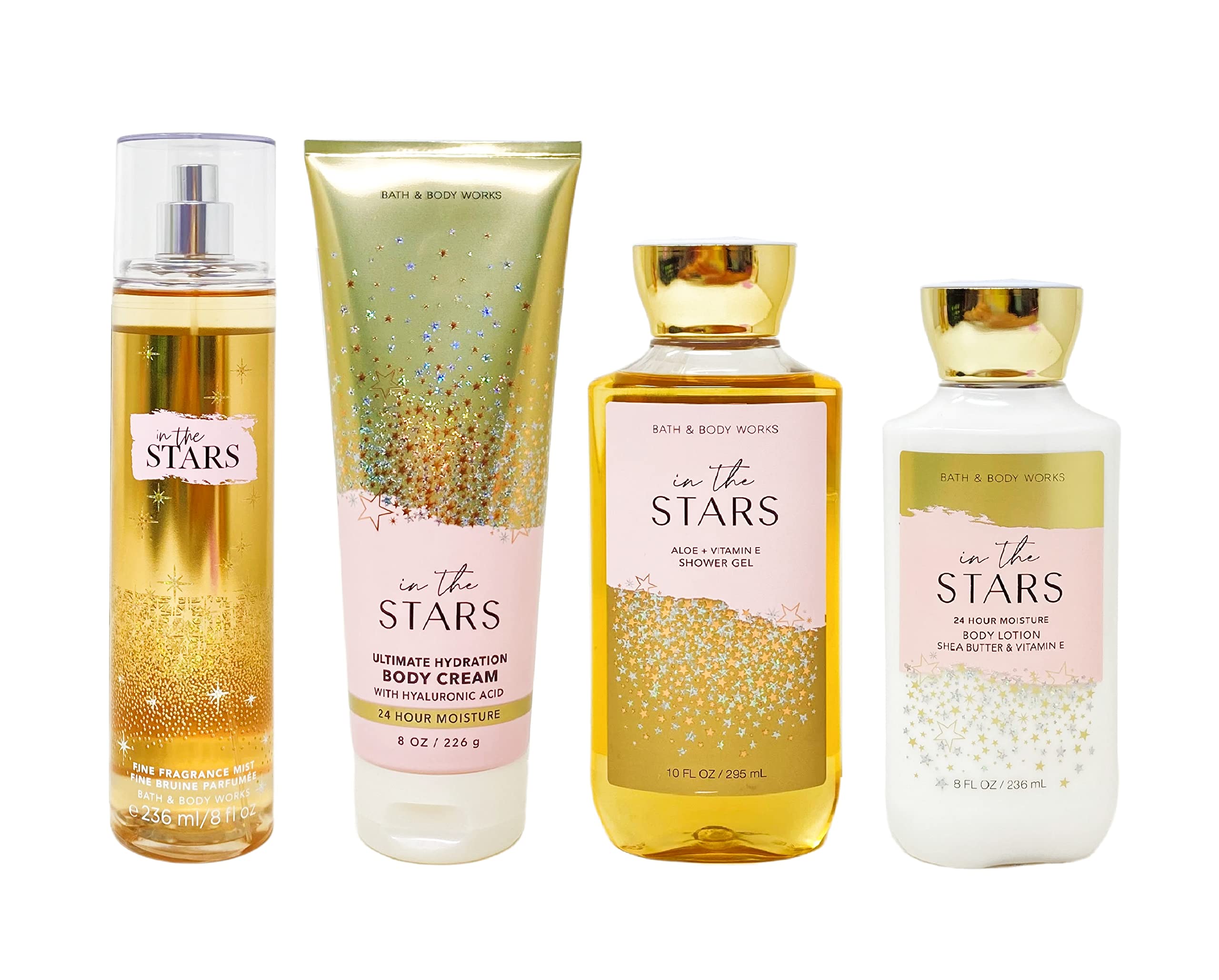 Bath & Body Works In The Stars fragrance mist pour shows radiant glow and refreshing spray.