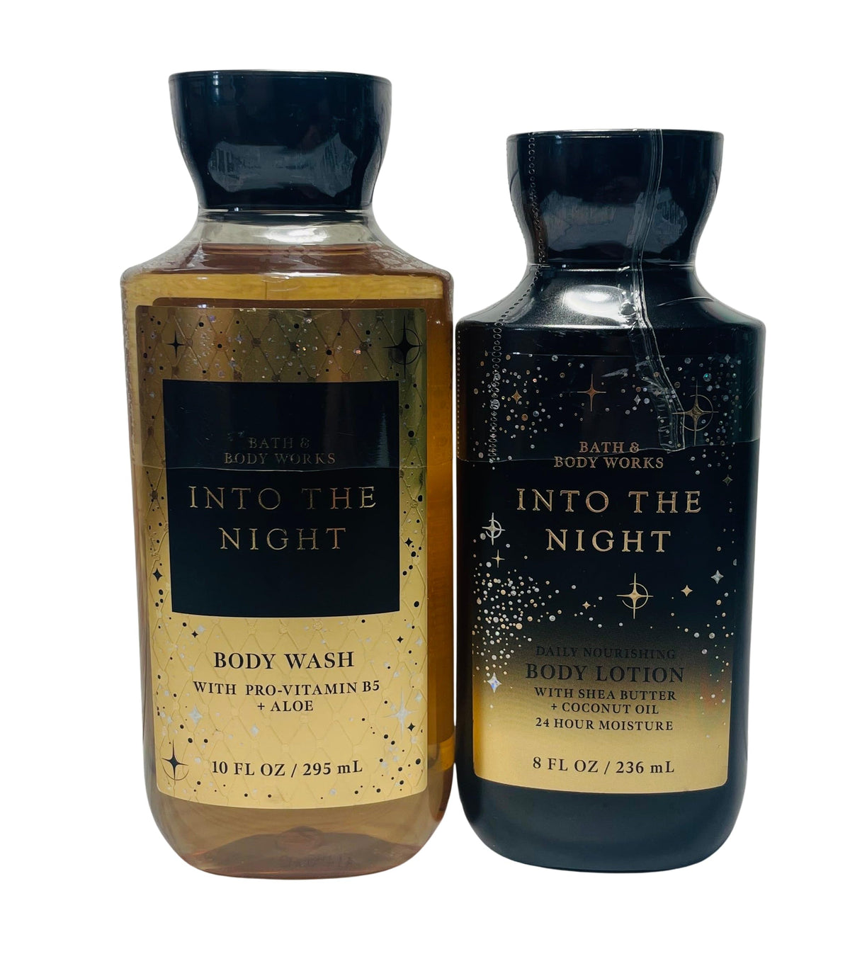 Bath & Body Works Into The Night lotion bottle highlighting silky moisturization for nightly routine.