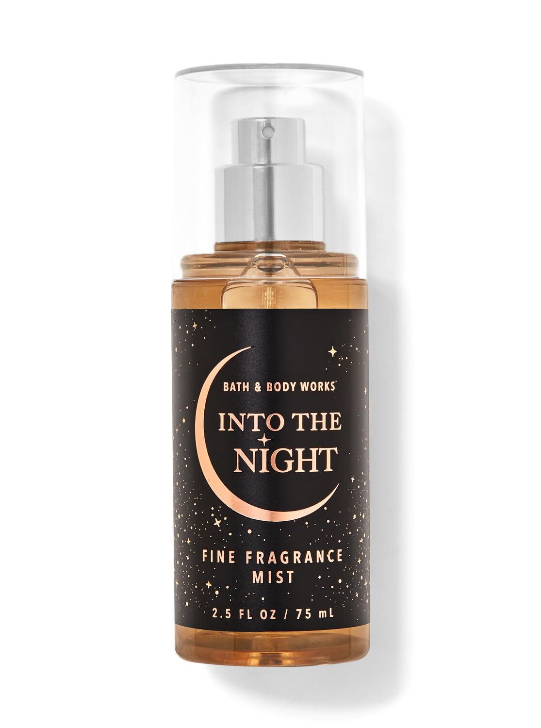 Bath & Body Works Into The Nights travel spray bottle for on-the-go fragrance with shimmering glow.