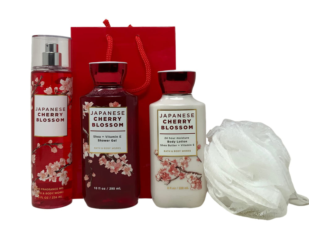 Bath & Body Works Japanese Cherry Blossom gift bag glitter set for gifting delight