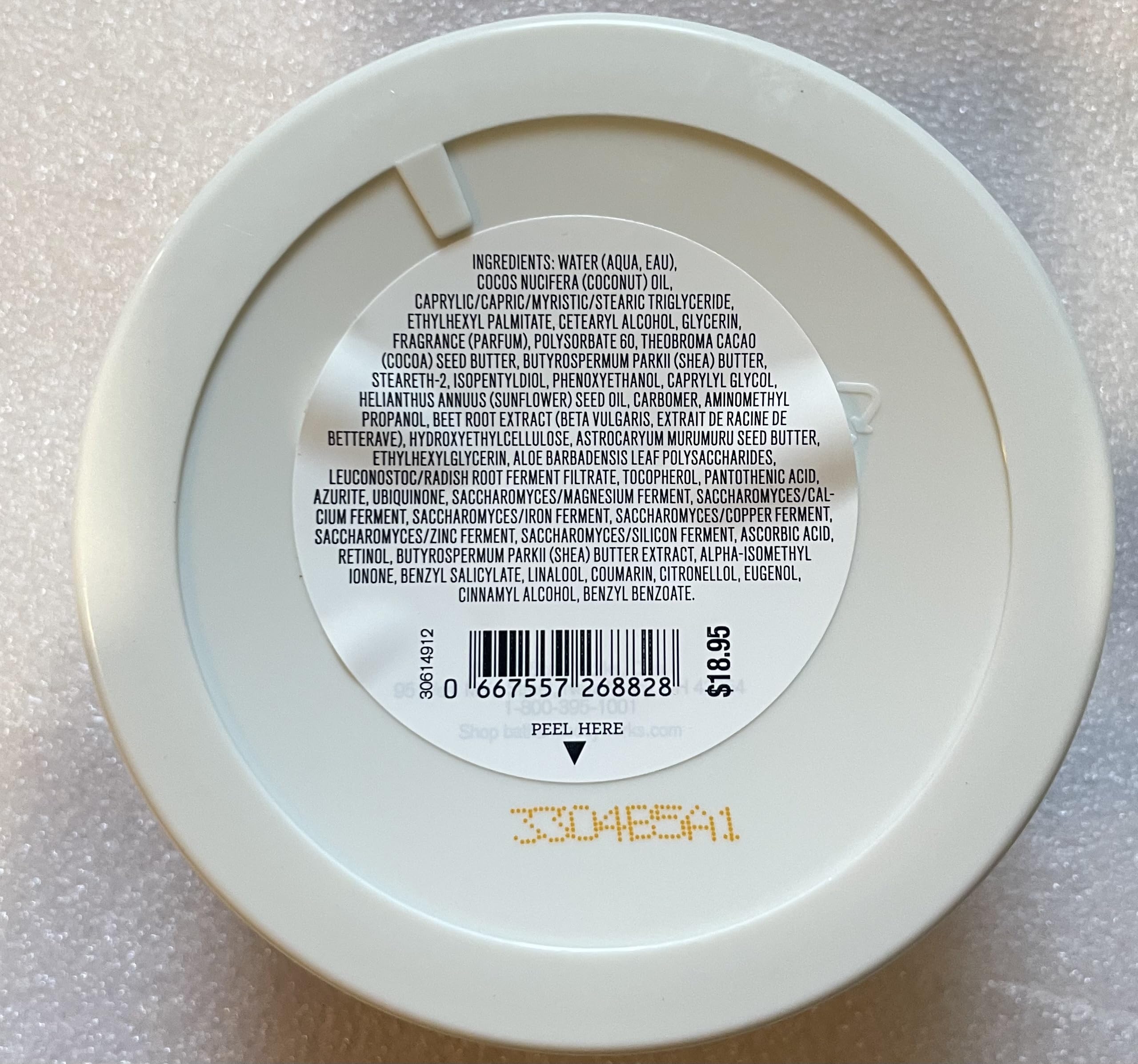 Bath and Body Works Japanese Cherry Blossom Ultra Shea Butter label closeup highlighting hydration benefit