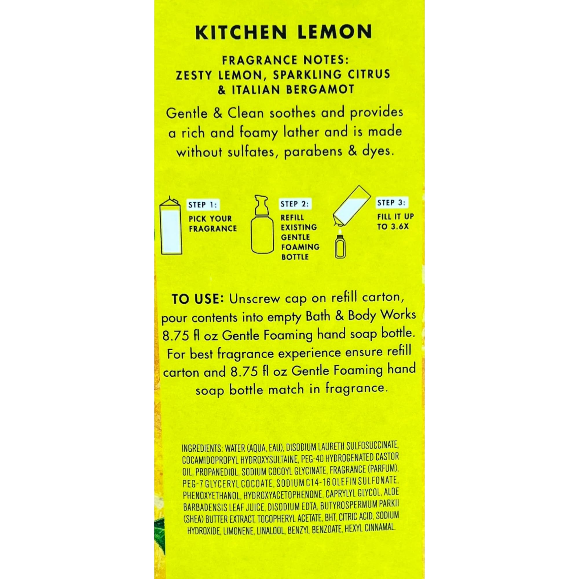Bath & Body Works Kitchen Lemon foam close-up showing rich lather and bright scent.