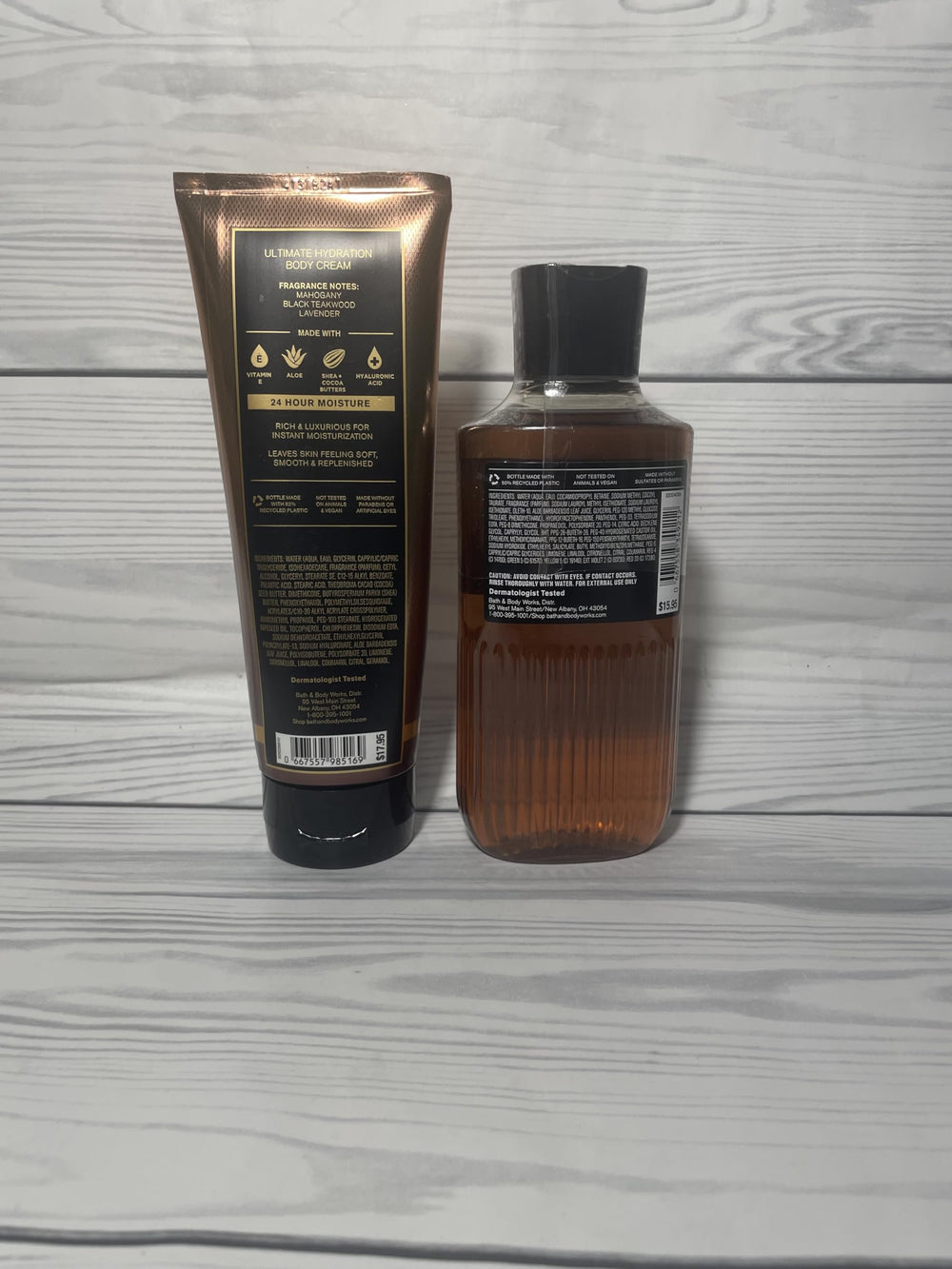 Bath & Body Works Mahogany Teakwood body cream container highlighting intense hydration