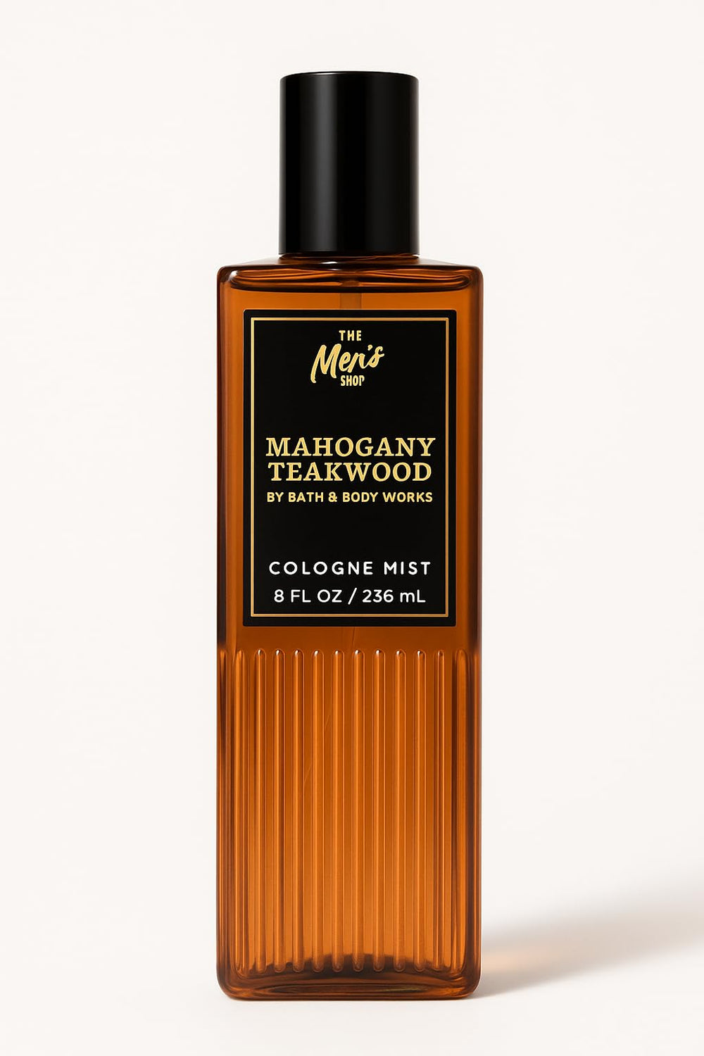 Bath & Body Works Mahogany Teakwood Cologne Mist bottle shows a long-lasting woodsy scent for daily wear.