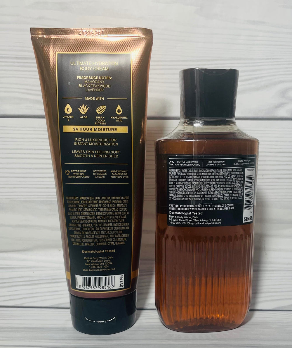 Bath & Body Works Mahogany Teakwood packaging variation showcased on shelf