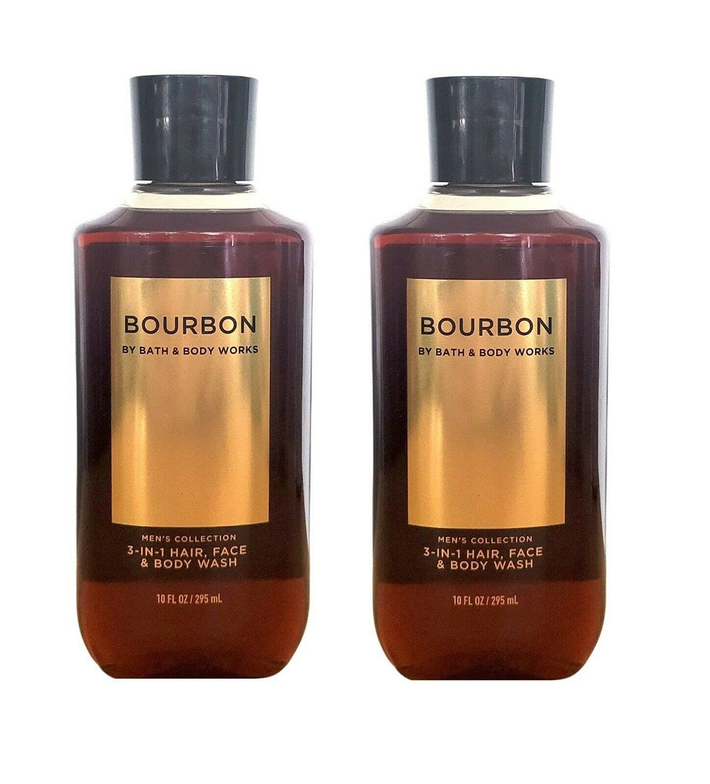 Bath and Body Works Men Bourbon 3-in-1 bottle pour for quick cleansing and refreshed skin.