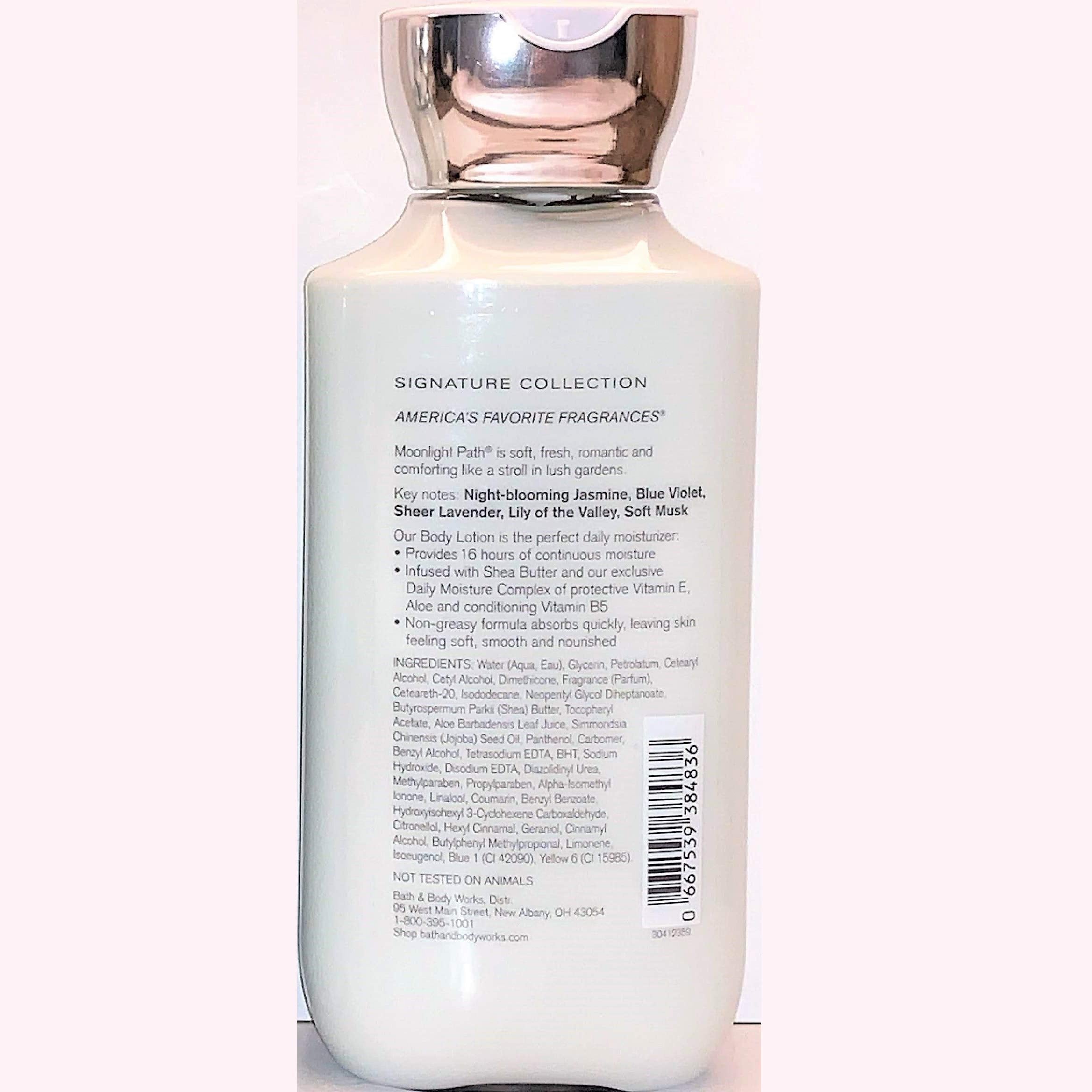 Moonlight Path lotion label artwork shows seasonal design and floral notes for a mood-boosting routine