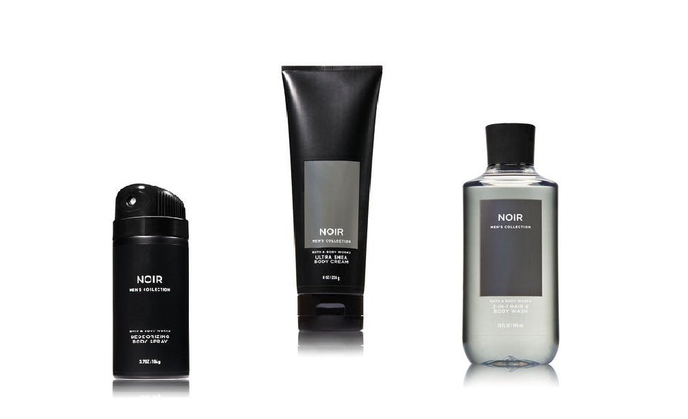Bath & Body Works Noir deodorizing body spray being applied for long-lasting masculine freshness