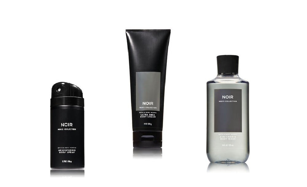Bath & Body Works Noir deodorizing body spray being applied for long-lasting masculine freshness