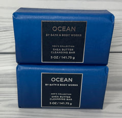 Bath and Body Works Ocean Shea Butter cleansing bar packaging highlights sustainable wrap.