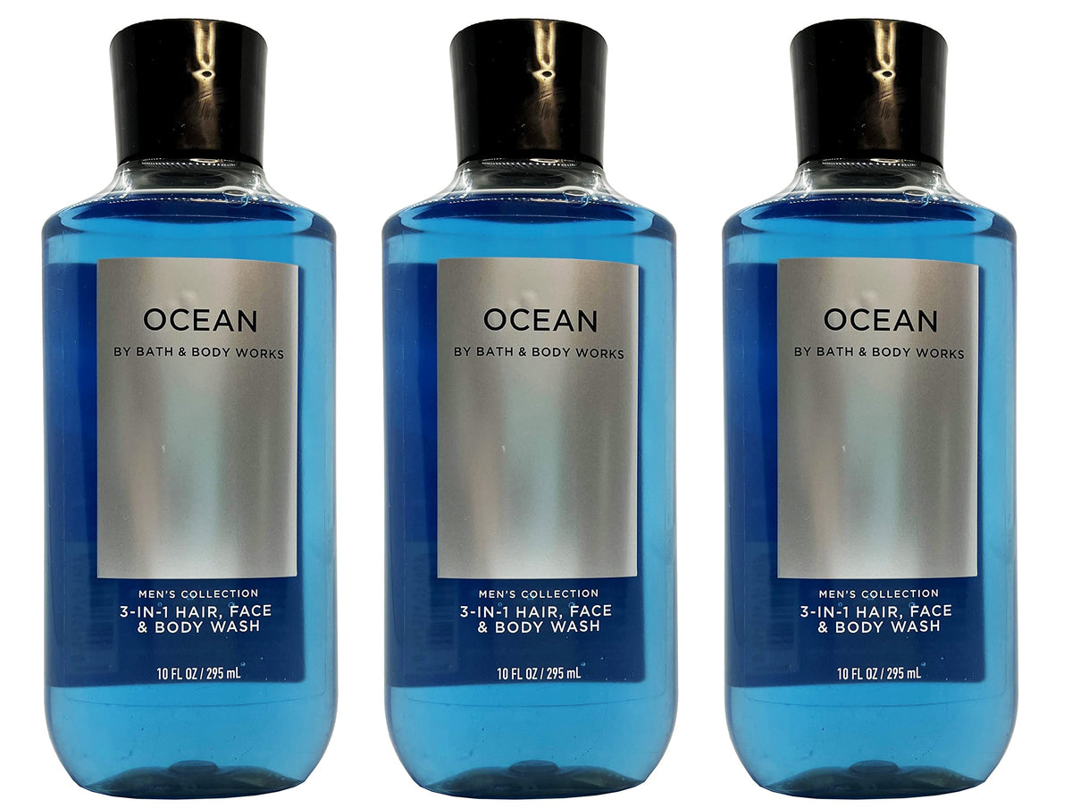 Bath & Body Works Ocean Signature 3-in-1 bottle with blue cypress scent for refreshing cleanse.