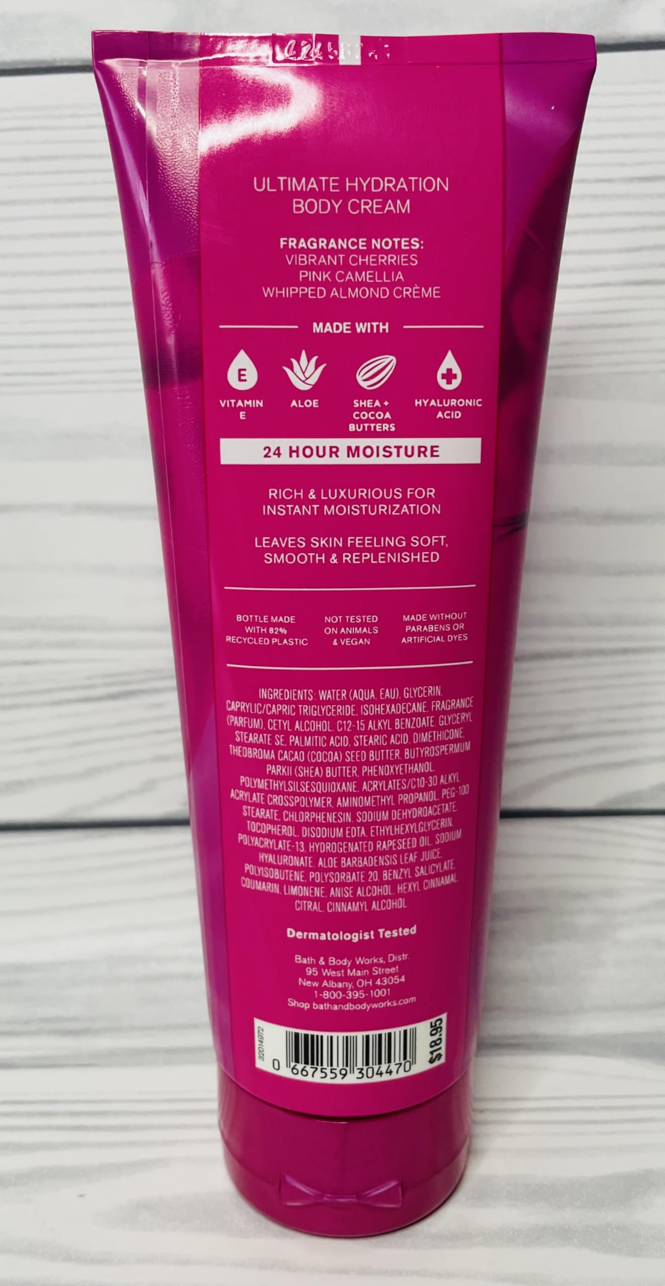Bath and Body Works Perfect in Pink Ultimate Hydration Body Cream bottle with label indicates premium hydration.