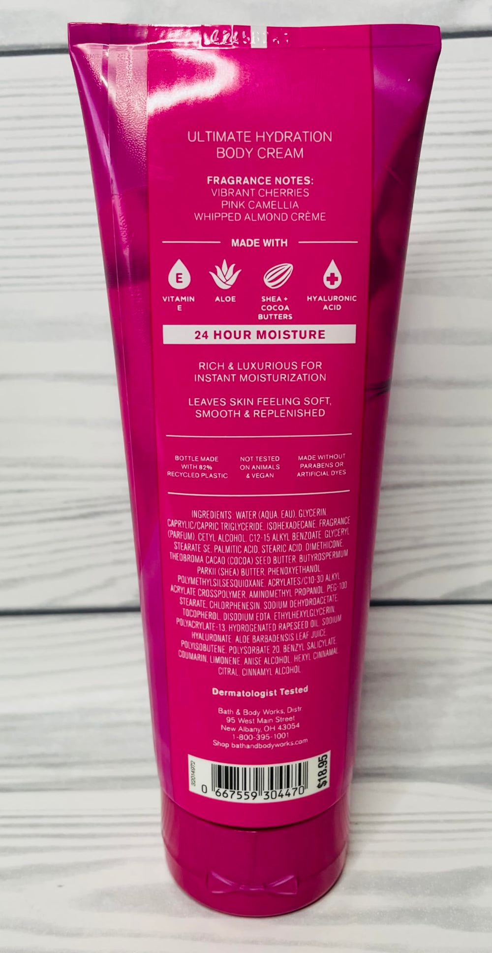 Bath and Body Works Perfect in Pink Ultimate Hydration Body Cream bottle with label indicates premium hydration.