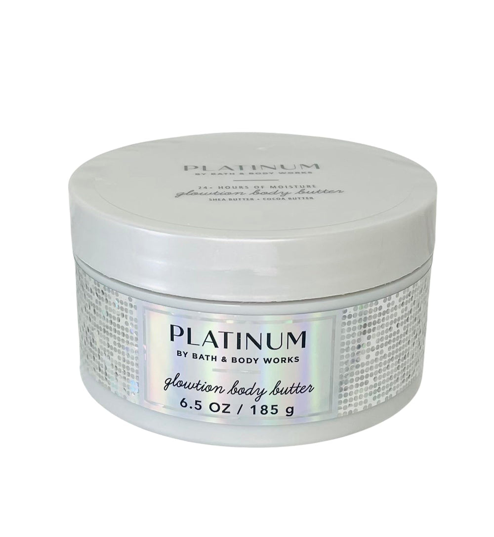 Bath & Body Works Platinum Whipped Body Butter jar — rich moisture for daily hydration.