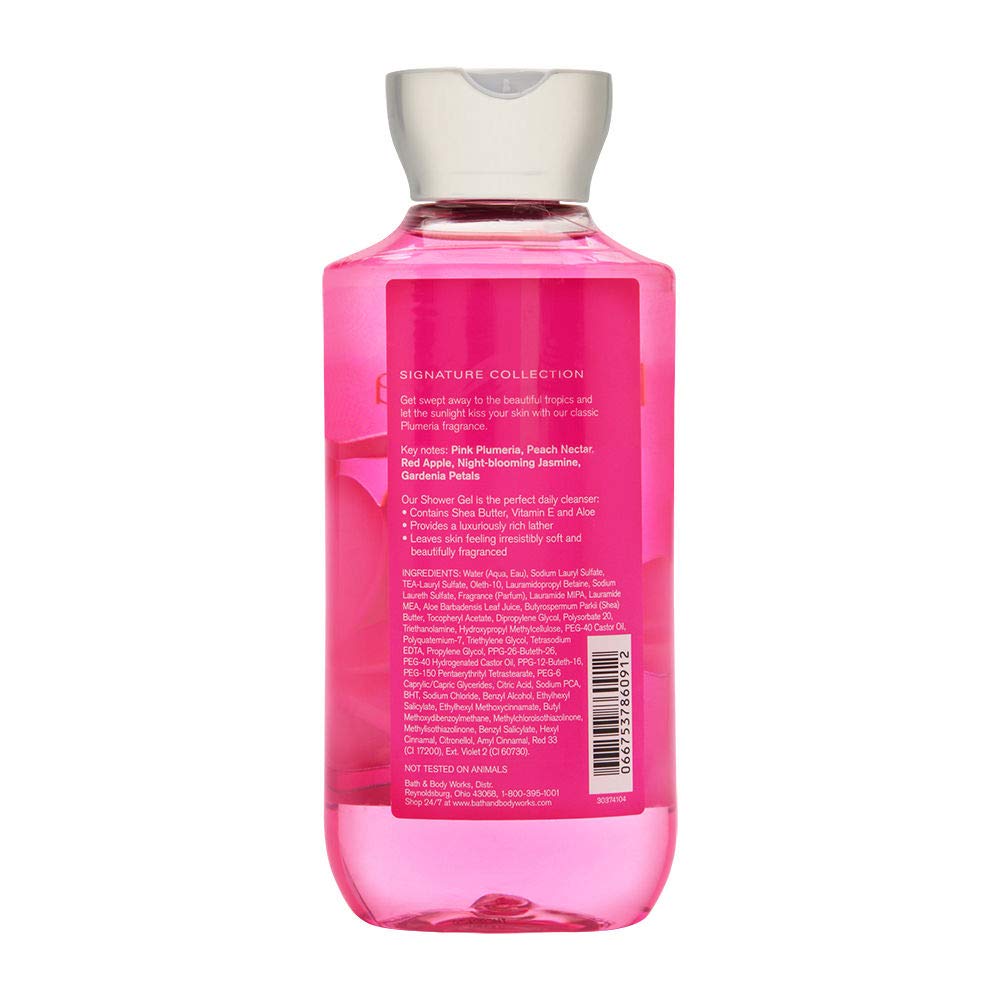 Bath & Body Works Plumeria Shower Gel packaging display highlighting floral scent for mood-lifting routine