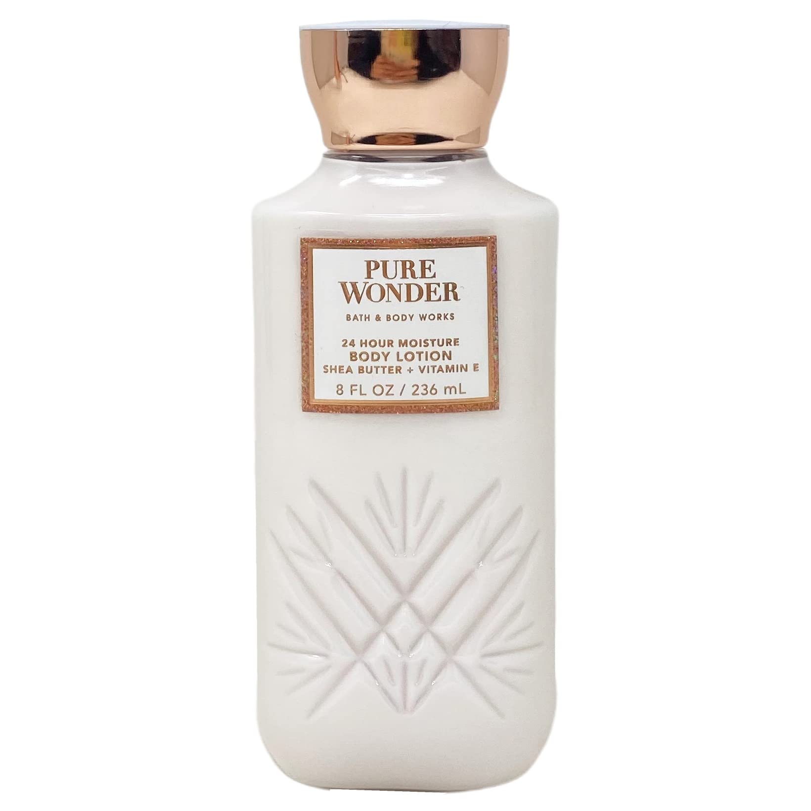 Bath & Body Works Pure Wonder lotion close-up highlighting iced rosé star jasmine amber scent.