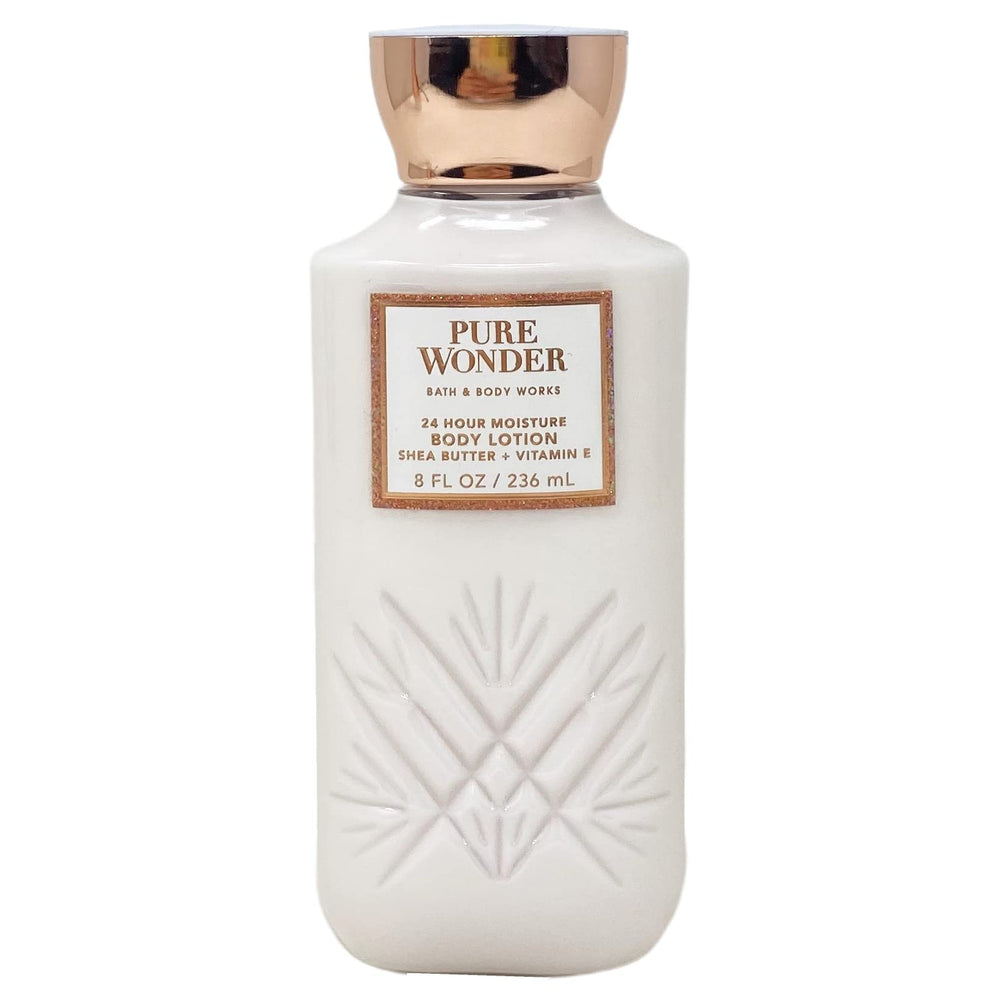 Bath & Body Works Pure Wonder lotion close-up highlighting iced rosé star jasmine amber scent.