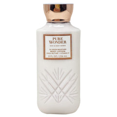 Bath & Body Works Pure Wonder lotion close-up highlighting iced rosé star jasmine amber scent.