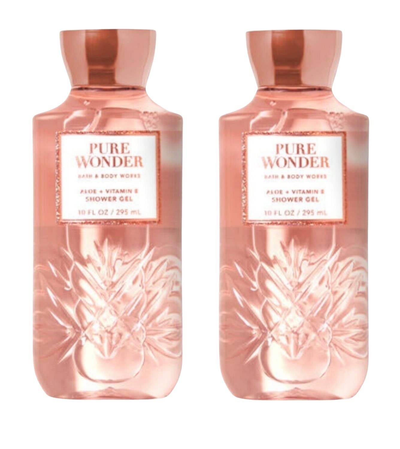 Bath and Body Works Pure Wonder shower gel 2-pack bottle pour highlighting refreshing lather