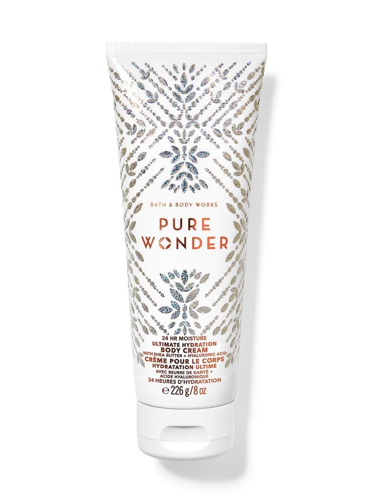 Bath & Body Works Pure Wonder bottle close-up showing rich hydration and luxurious texture.