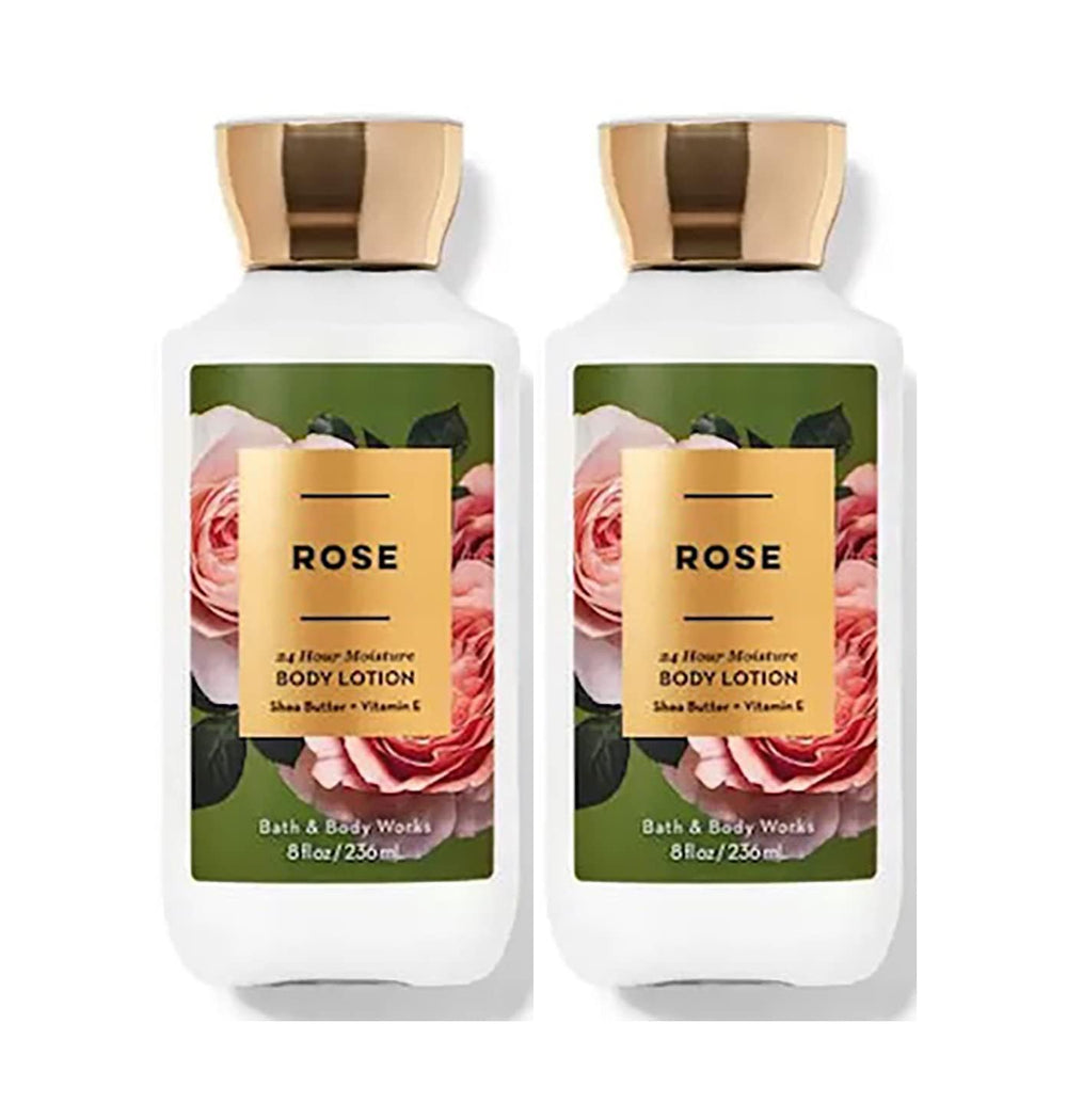 Bath & Body Works Rose lotion duo bottles offer lightweight moisture and a pleasant rose scent.
