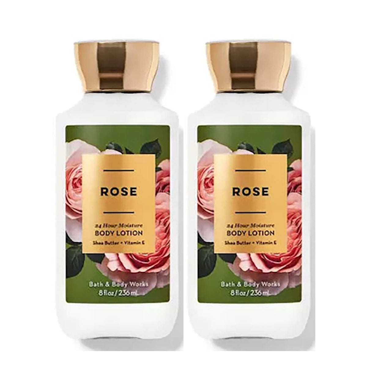 Bath & Body Works Rose lotion duo bottles offer lightweight moisture and a pleasant rose scent.