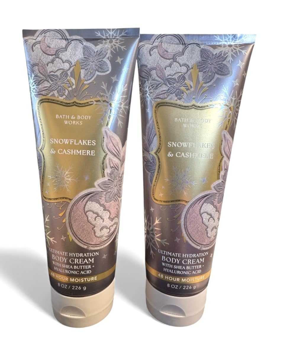 Bath & Body Works Snowflakes & Cashmere 8oz cream bottle offering deep hydration for dry skin