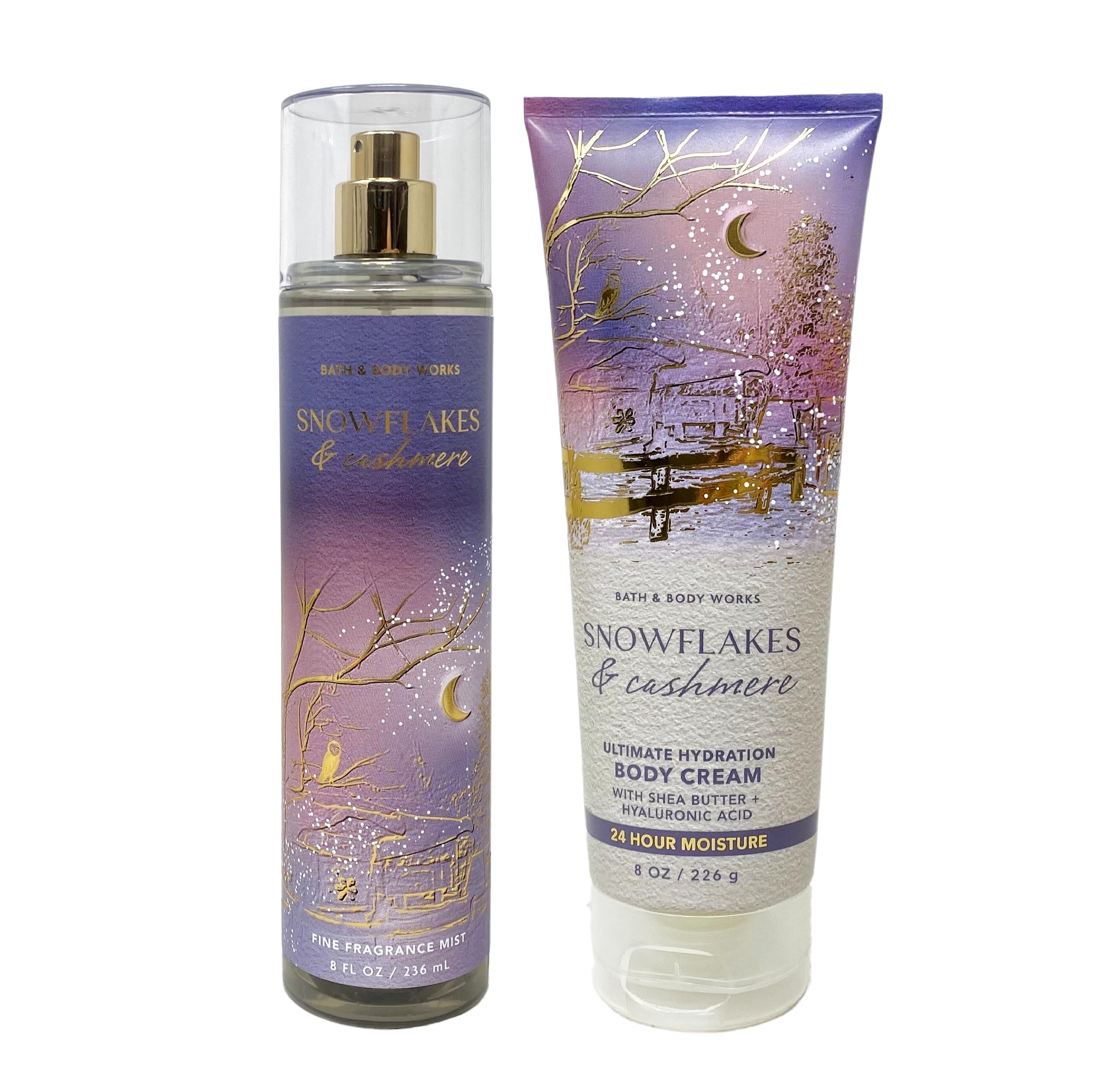 Bath and Body Works Snowflakes Cashmere Mist bottle for cozy winter moments.