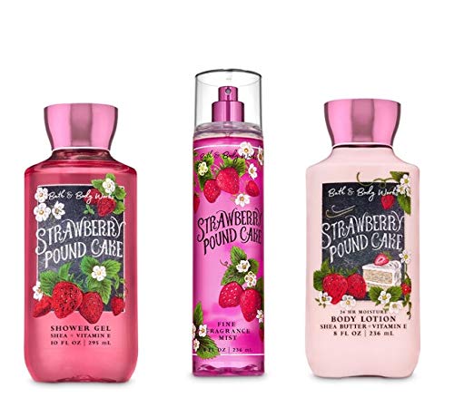 Bath and Body Works Strawberry Pound Cake shower gel bottle delivers rich lather and dessert-inspired scent.