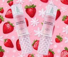 Bath & Body Works Strawberry Snowflakes bottle close-up highlighting its label