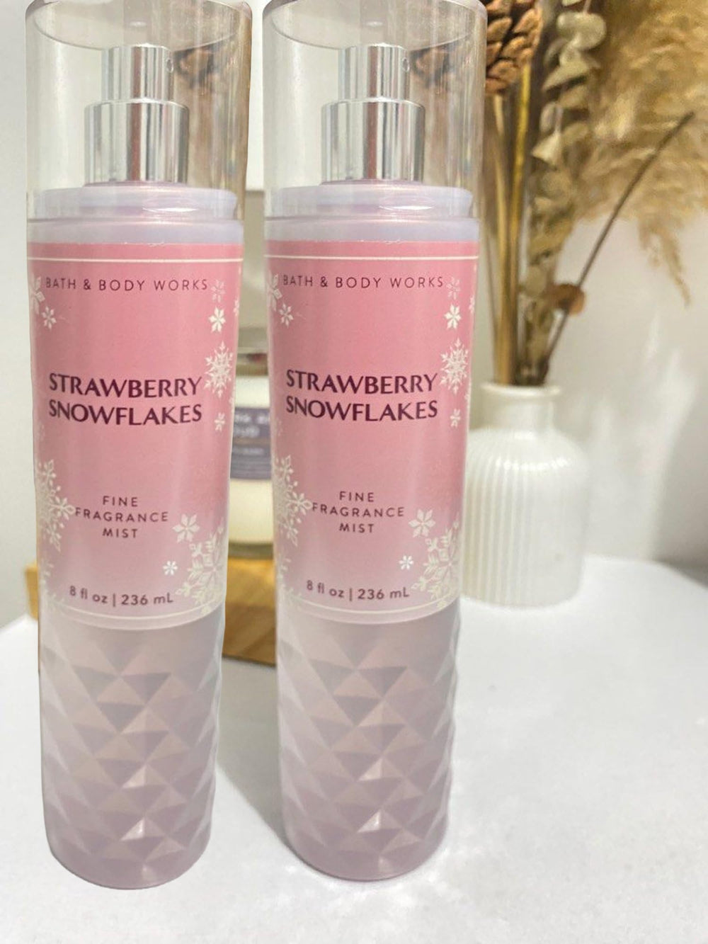 Bath & Body Works Strawberry Snowflakes mist spray captured in action for daily wear