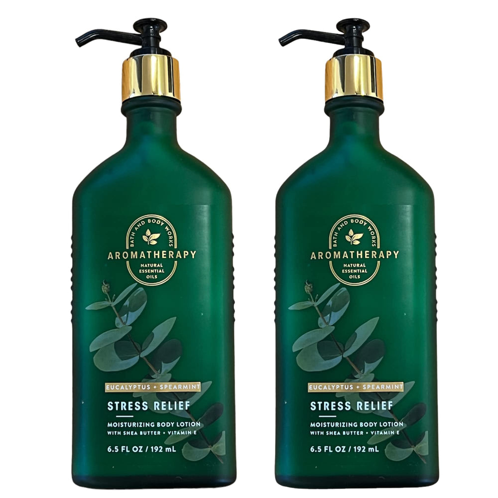 Bath & Body Works Stress Relief lotion bottle with eucalyptus spearmint scent and hydration