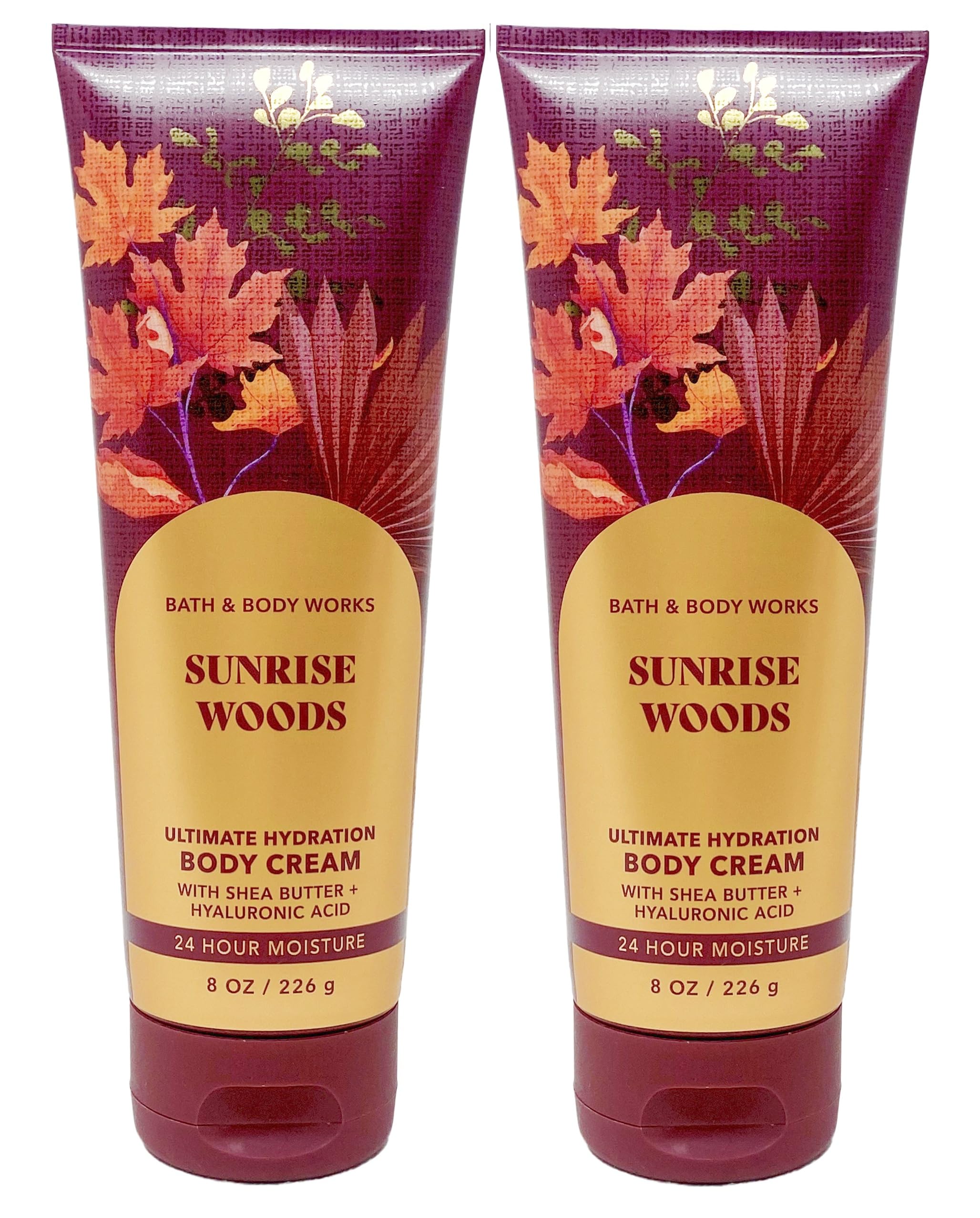 Bath and Body Works Sunrise Woods 2-pack front view with two 8 oz creams for hydration