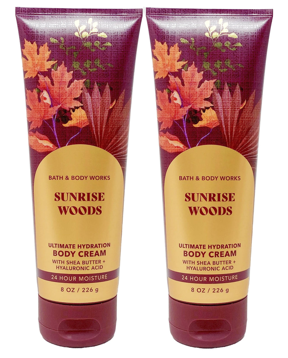 Bath and Body Works Sunrise Woods 2-pack front view with two 8 oz creams for hydration